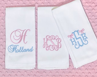 Personalized Embroidered Burp Cloth Set of 3 - monogrammed - baby gift - cloth diaper - Baby  Girl - Set of 3 - Pink and Blue Set