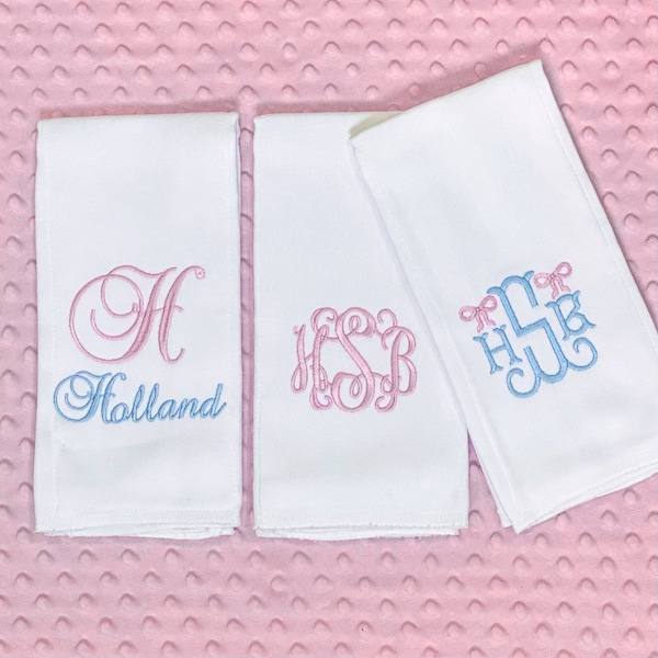 Personalized Embroidered Burp Cloth Set of 3 - monogrammed - baby gift - cloth diaper - Baby  Girl - Set of 3 - Pink and Blue Set