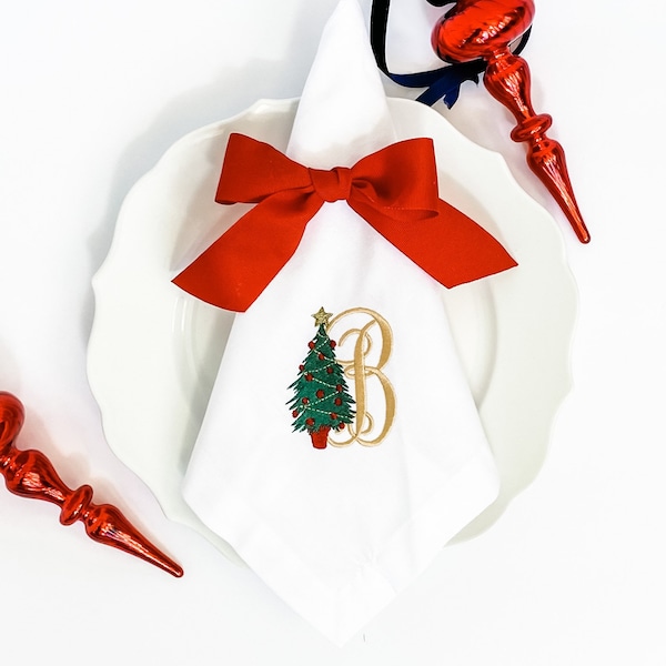Christmas Embroidered Napkins Etsy