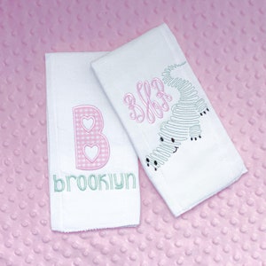 Personalized Embroidered Burp Cloth Set - monogrammed - baby gift - cloth diaper - Baby  Girl - baby - Set - flamingo - summer - newborn