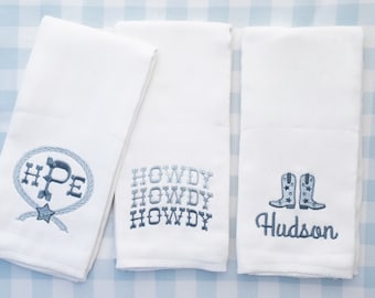 Monogrammed Western Burp Cloth Set of 3 - personalized - baby gift - cloth diaper  - Set of 3 - Burp Rag - Cowboy - Urban