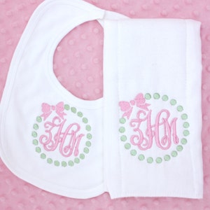 Personalized Embroidered Burp Cloth - monogrammed - baby gift - cloth diaper - appliquéd - bib - boy - set - girl - newborn - pink - dots