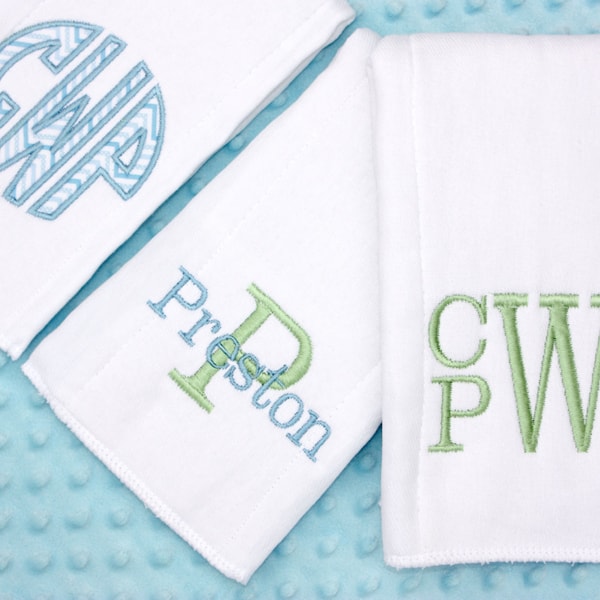 Personalized Embroidered Burp Cloth Set of 3 - monogrammed - baby gift - cloth diaper -  Standard Blue & Green