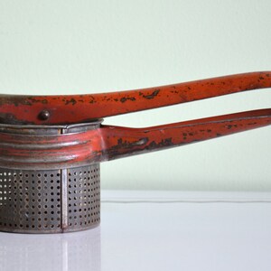 Vintage Red Metal Kitchen Tool Potato Ricer Manual Food Processor