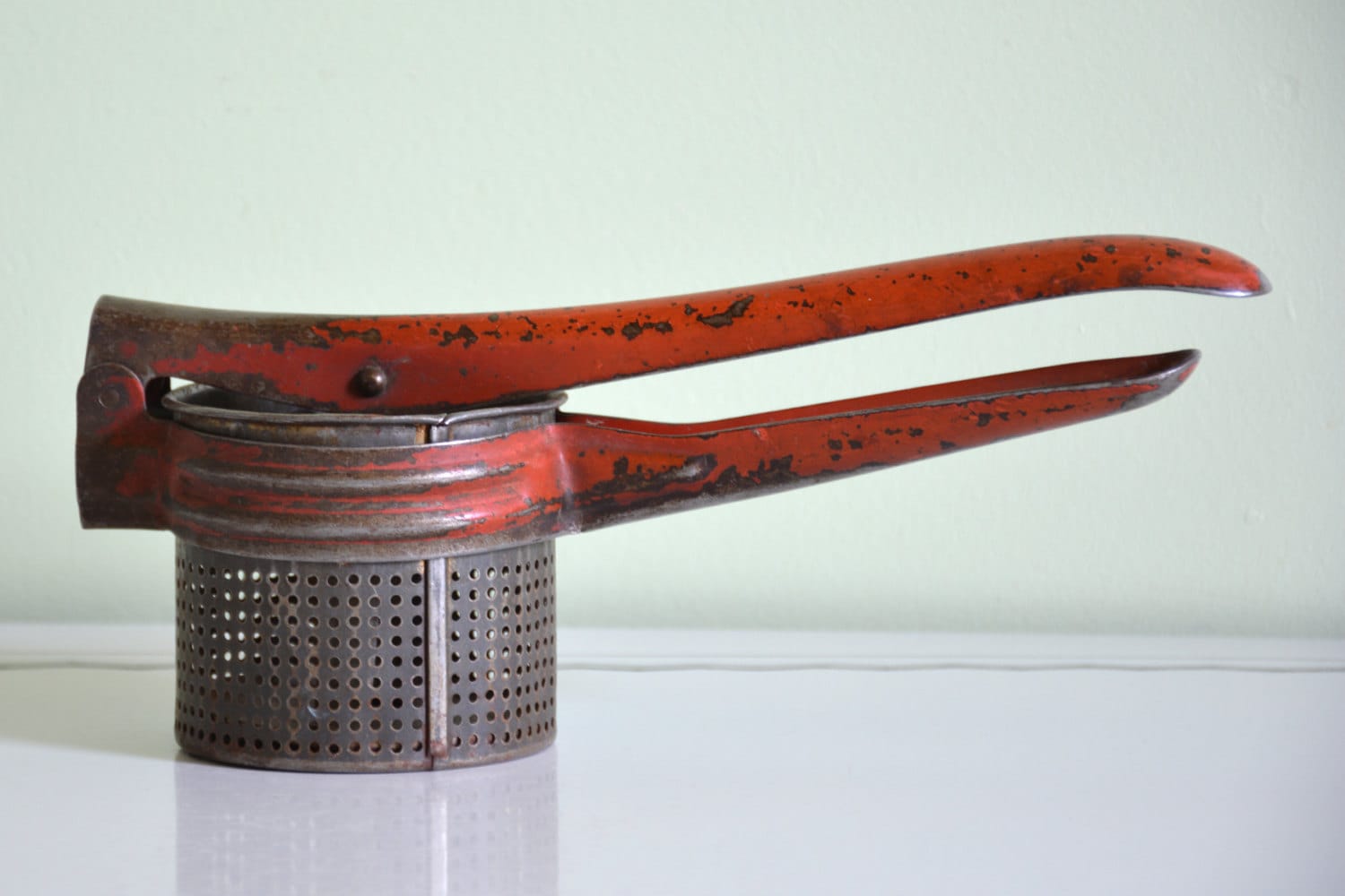 Vintage Red Metal Kitchen Tool Potato Ricer Manual Food Processor Etsy
