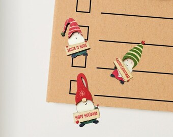 Juego de imanes para nevera de madera con forma de gnomo navideño: decoración navideña