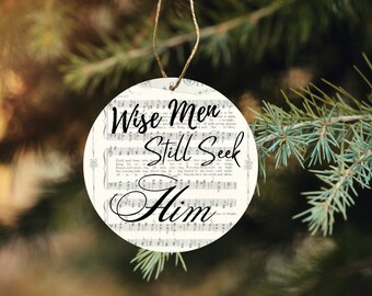 Adorno de madera con himno vintage: "Los Reyes Magos aún lo buscan". Decoración para árbol de Navidad.