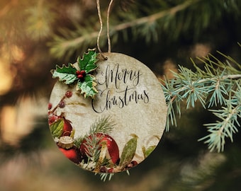 Adorno navideño vintage hecho a mano: decoración navideña de madera