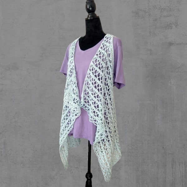 Crochet Vest for Women, Asymmetrical Lacework Pattern, Perfect Gift for Mother’s Day, Casual Chic Clothing