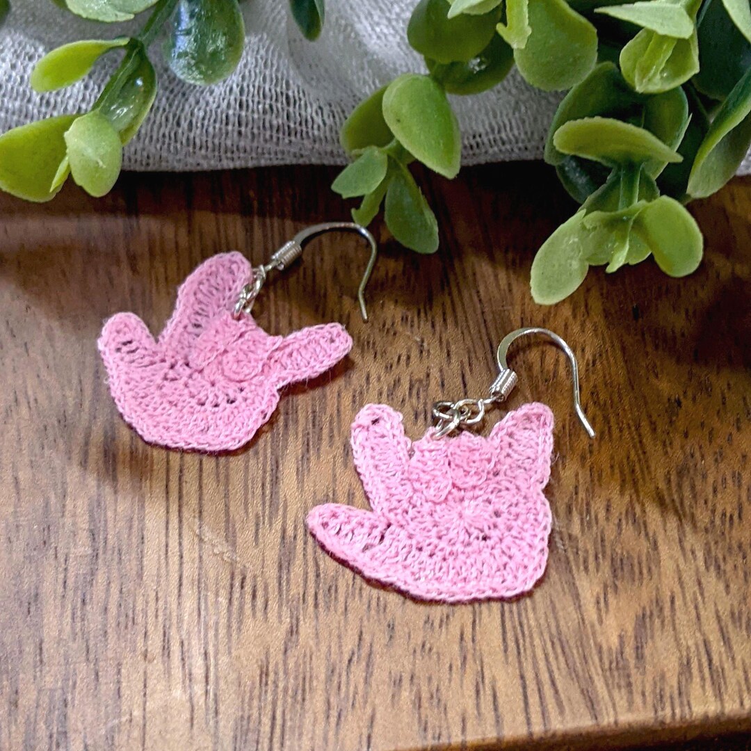 Crochet Earrings, Featuring the ASL Sign for I Love You, ILY in Pink - Etsy