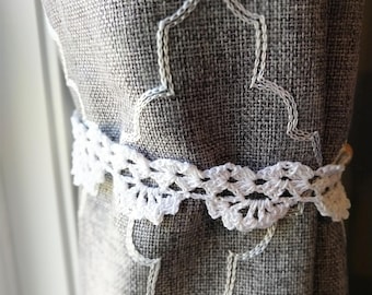 Crochet Curtain Tie Backs – Nursery Window Decor, No Drill Cotton Lace