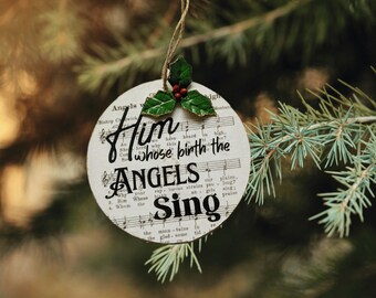 Adorno de madera con himno vintage: Ángeles que hemos escuchado en lo alto