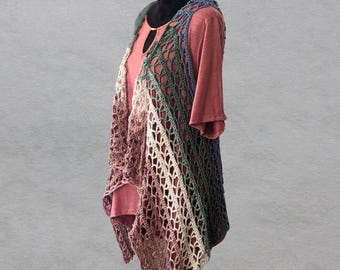 Cárdigan de algodón tipo chaleco: Neptune Haze Lacework, tallas grandes XL-XXXL