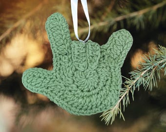 Adorno de crochet "Te amo" en ASL: regalo hecho a mano para la cultura sorda