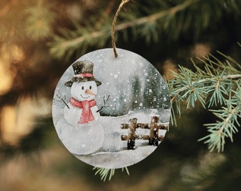 Adorno de muñeco de nieve vintage: decoración de madera artesanal para árbol de Navidad