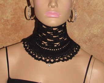 Corsé de cuello de ganchillo negro, collar gótico victoriano con cordones, accesorios para cosplay de Halloween.