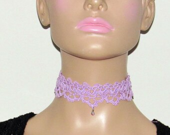 Lavender Crochet Fairy Core Lace Choker: Gothic Victorian Style Cotton Collar Necklace