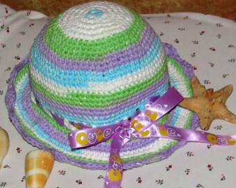 Crochet Baby Hat With Bow, Cotton Brim Hat for Girl, Baby Accessories, Gift Idea for Kids,  Beach Hats, Summer Hats, Gift For Baby Girl