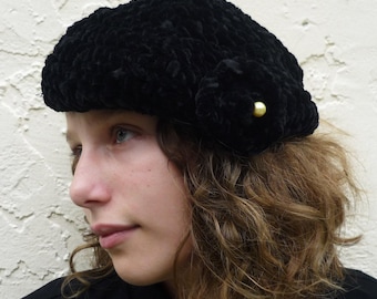 Vintage French Wool Beret: Beige Basque With Gold Sequins - Etsy display picture 2