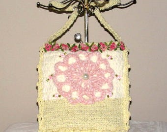 Crochet Floral Bag, Boho Crossbody Bag, Cottagecore  Beach Accessories