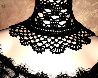 Corsé gótico de ganchillo, gargantilla negra de Halloween, collar de encaje victoriano, accesorio de cosplay de Altwear