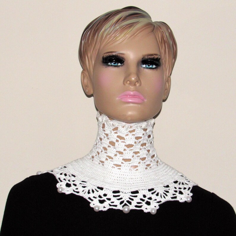 Collar de encaje blanco de ganchillo: corsé gargantilla victoriano gótico con cuentas, accesorios de boda de moda alternativa imagen 4