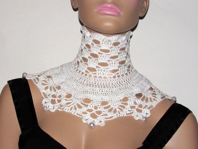 Collar de encaje blanco de ganchillo: corsé gargantilla victoriano gótico con cuentas, accesorios de boda de moda alternativa imagen 9