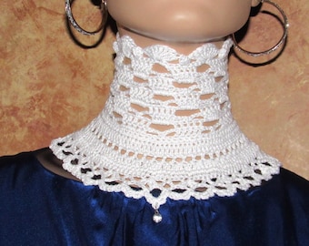 Corsé blanco de ganchillo para el cuello: collar gótico victoriano, gargantilla con corsé y cordones.