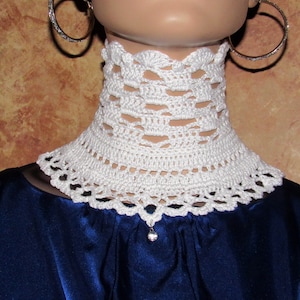 Crochet White Lace Neck Corset, Victorian Inspired Lace Up High Neck Choker Necklace, Crochet White Collar, Crochet Jewelry, Gift for Her