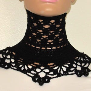 Beaded Black Lace Neck Corset: Gothic Victorian Crochet Collar