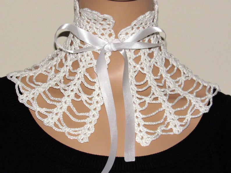 Victorian Crochet Lace Collar, White Neck Corset, Ribbon Tie Choker ...