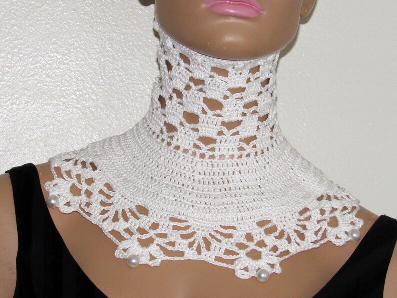 Collar de encaje blanco de ganchillo: corsé gargantilla victoriano gótico con cuentas, accesorios de boda de moda alternativa imagen 7