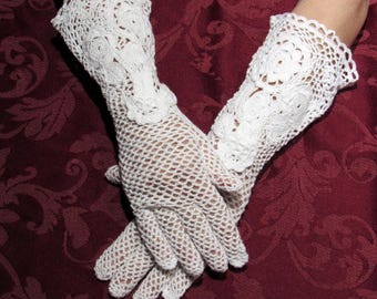 Crochet White Wedding Gloves: Vintage Inspired Floral Lace, Victorian Style Customizable Accessories