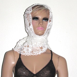 Crochet Lace Headscarf, White Floral Hair Shawl, Victorian Vintage Inspired  Hair Covering, Customizable