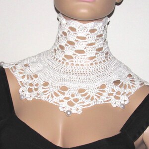 Collar de encaje blanco de ganchillo: corsé gargantilla victoriano gótico con cuentas, accesorios de boda de moda alternativa imagen 2