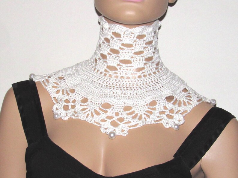 Collar de encaje blanco de ganchillo: corsé gargantilla victoriano gótico con cuentas, accesorios de boda de moda alternativa imagen 2