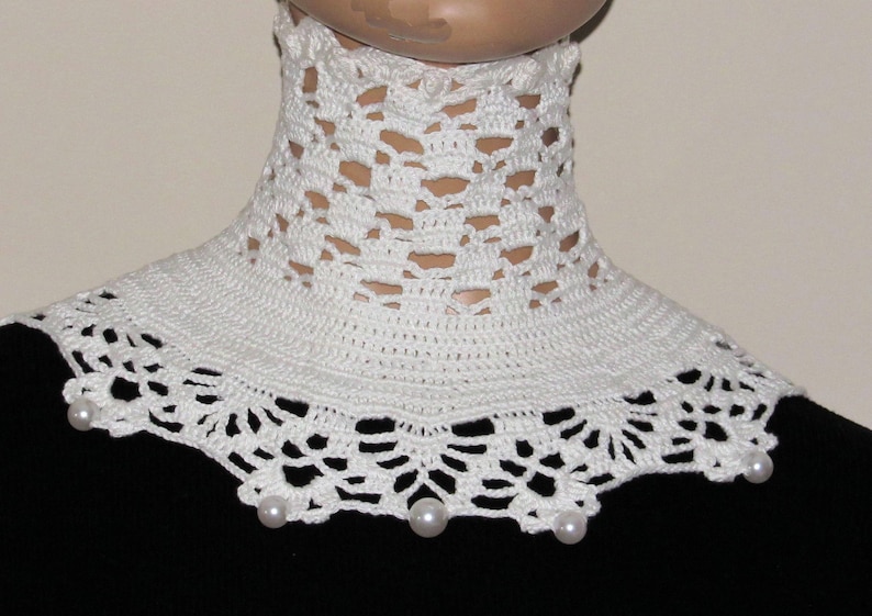 Collar de encaje blanco de ganchillo: corsé gargantilla victoriano gótico con cuentas, accesorios de boda de moda alternativa imagen 10