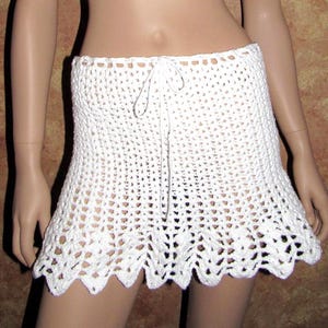 Customizable Women Crochet Skirt, White Short Summer Skirt, Drawstring Beach Cover Skirt, Open Stitch Sheer Lace Skirt, Handmade Boho Skirt