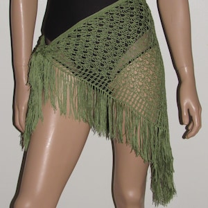 Pareo de encaje de crochet: pareo de algodón verde hiedra con flecos