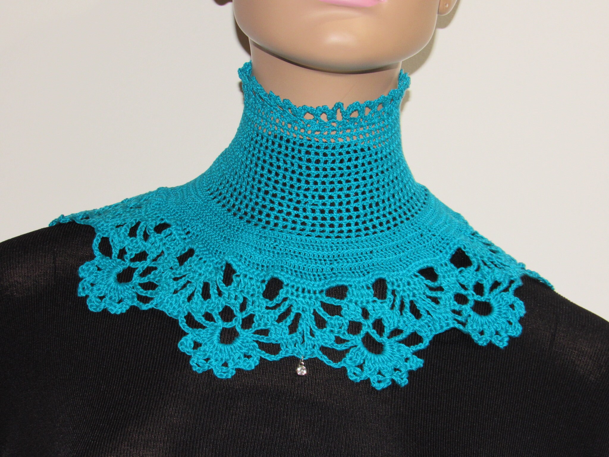 Teal Green Crochet Lace Neck Corset Lace up High Neck Collar Etsy