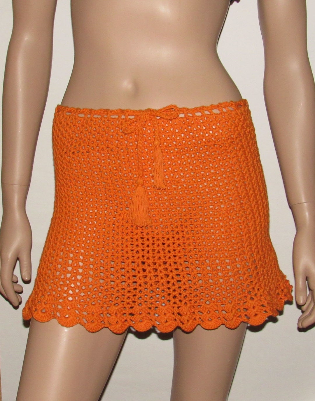 Crochet Orange Mini Skirt, Drawstring Short Skirt,tie Front Lace Skirt