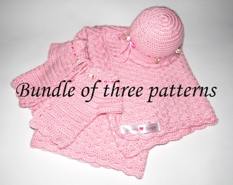 Crochet Pattern 3 in 1 Bundle, Baby Blanket, Hat, Bolero PDF Patterns, Shell Stitch Easy To Make Baby Accessories, Baby Shower Gifts