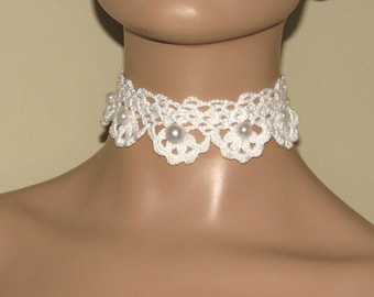 Crochet Lace Choker: Beaded Floral Collar, Victorian Style Necklace, Neck Accessories, Gifts