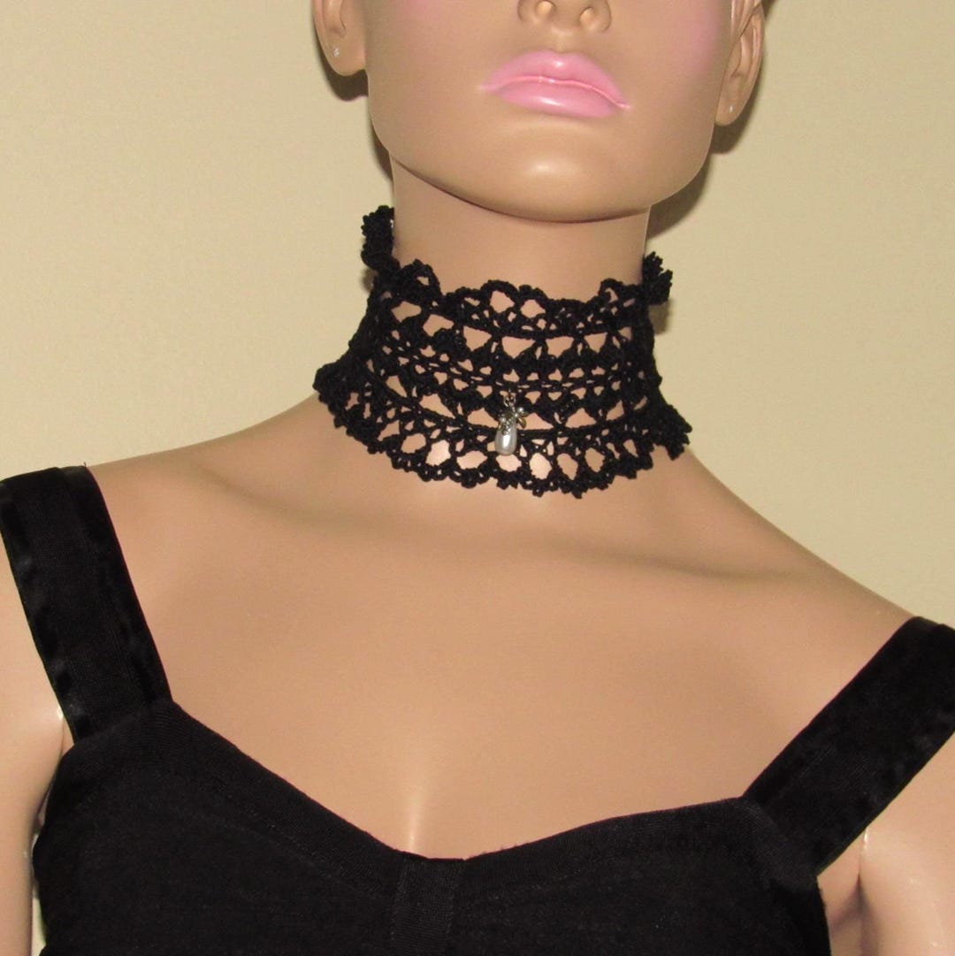 Crochet Black Lace Choker: Gothic Victorian Inspired Wide Ruffled ...