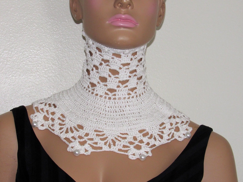 Collar de encaje blanco de ganchillo: corsé gargantilla victoriano gótico con cuentas, accesorios de boda de moda alternativa imagen 5