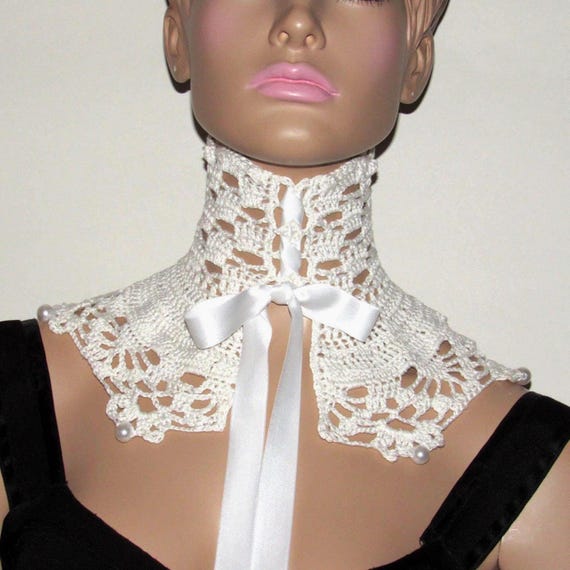 Crochet White Lace Collar: Beaded Gothic Victorian Choker Corset Alt Wear Wedding Accessories