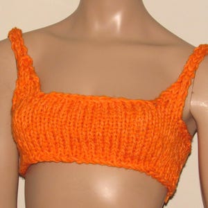 Chunky Knit Orange Bralette: Handmade Cropped Yoga Top