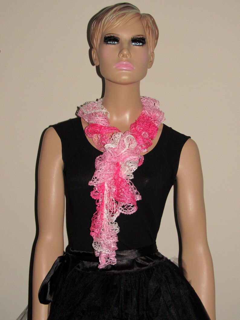 Pink Lace Crochet Neck Scarf, Summer Ruffled Lace Shawl, Lightweight ...