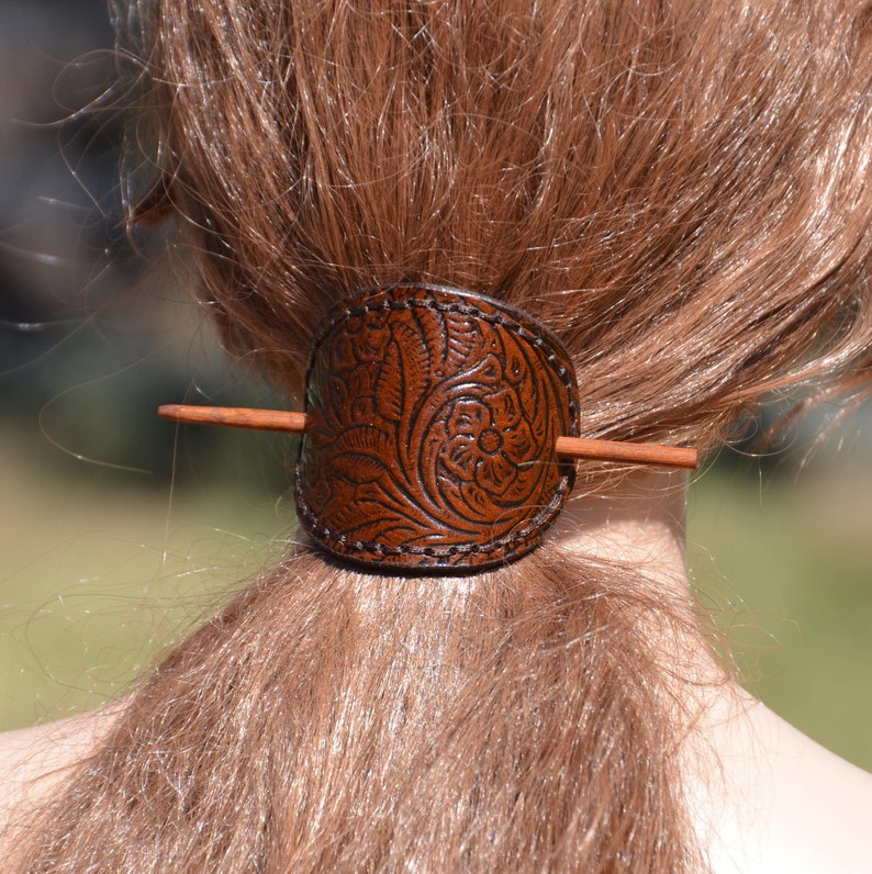 Leather Barrette Handstitched Barrette Leather Hair Stick Etsy