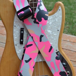 Guitar Strap or Bass Strap | Girls Guitar Strap | Music Instrument Strap for Ladies | Pink Camo Guitar Strap | Camouflage Guitar Strap